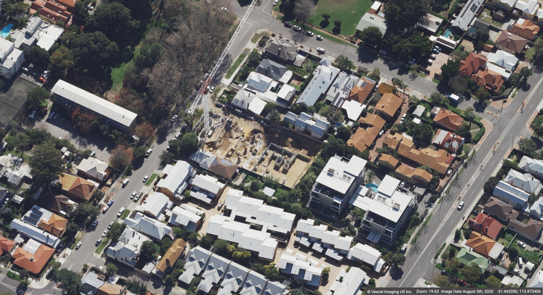 Aerial view of subject site and surrounding streets