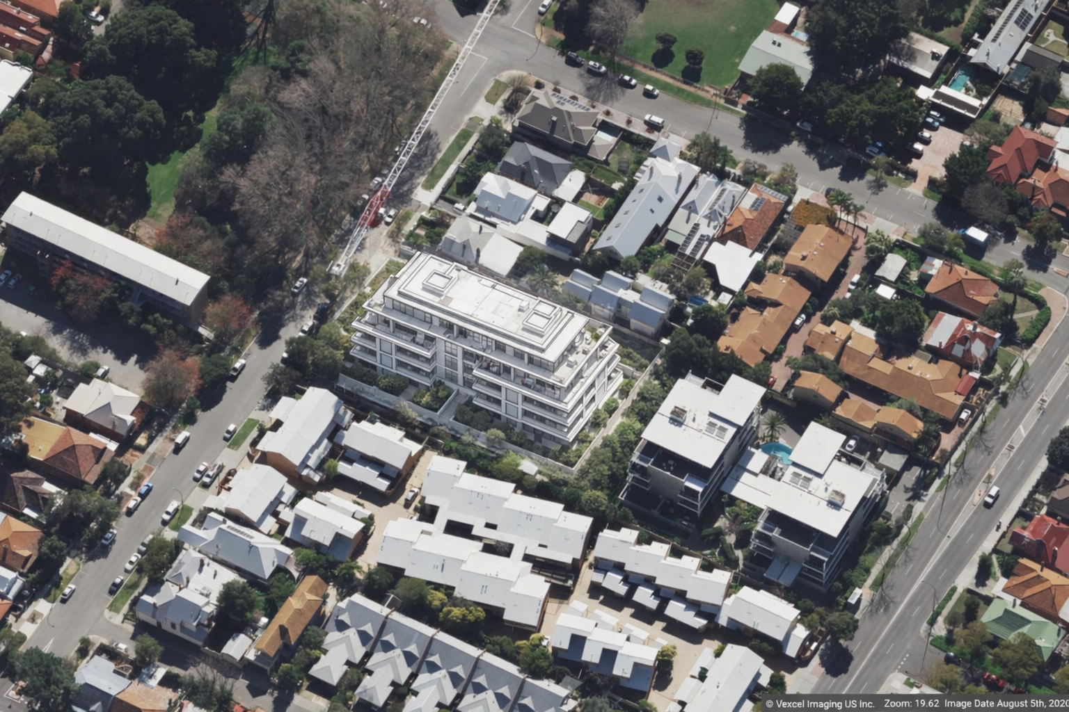 Proposed development concept render over site